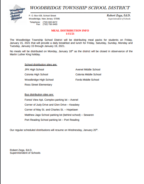 Meal Distribution Information