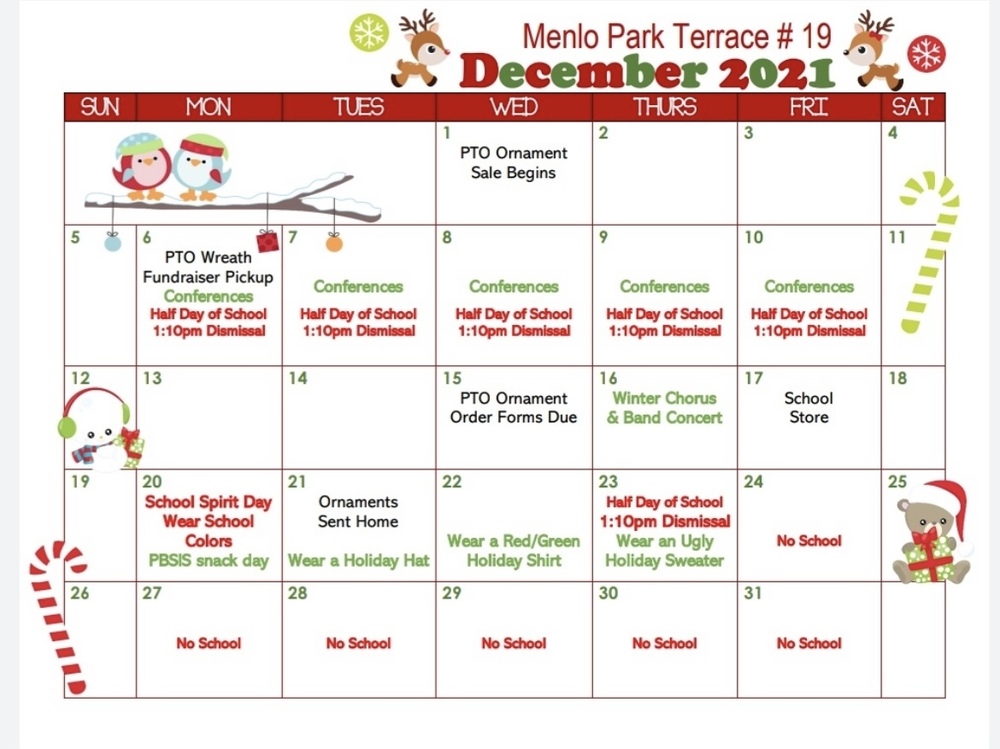 December Calendar of Events for MPT Menlo Park Terrace 19