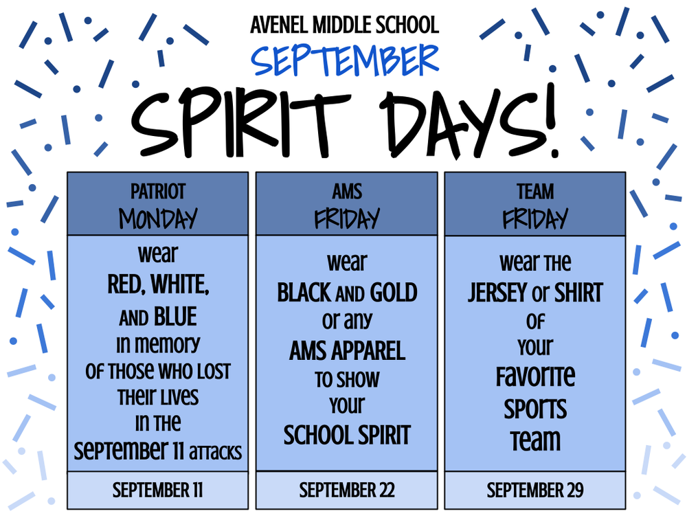 September Spirit Days | Avenel Middle School