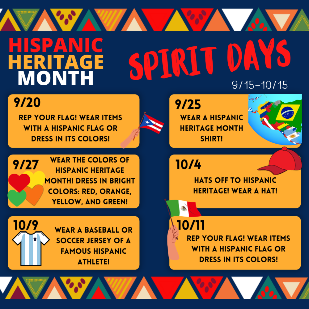 Hispanic Heritage Month Spirit Days from 9/1510/15 Iselin Middle School