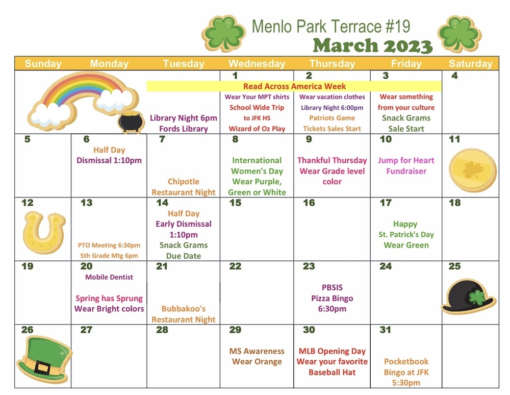 March Calendar Menlo Park Terrace 19