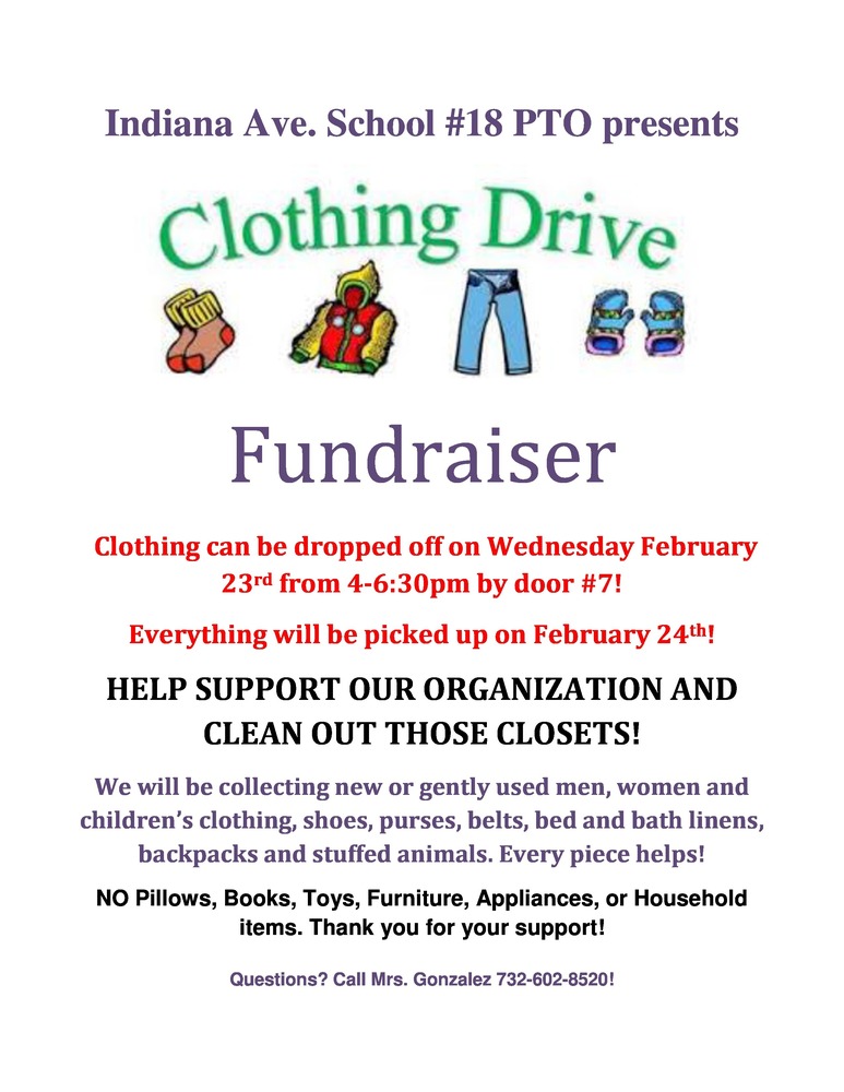Clothing Drive fundraiser | Indiana Avenue School #18