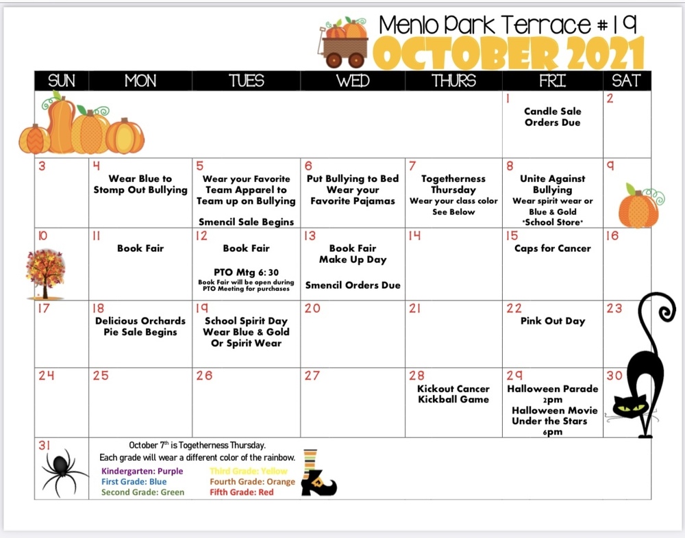 October School Calendar Menlo Park Terrace #19