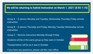Return to Hybrid Instruction 3/1/21